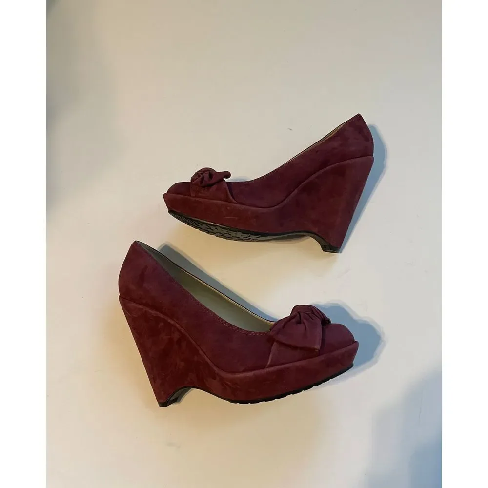 Enzo Angiolini Suede Leather Wedge Heels with Bow - Picture 13 of 16